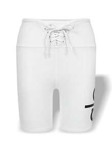 Alo Yoga Shorts YOGI LACE UP Sweat Absorption Breathable Lightweight Good Elasticity Easy To Wash Yoga Sports Women White Black W6163RG - WHITE/BLACK - Trắng / Đen - Xem 1