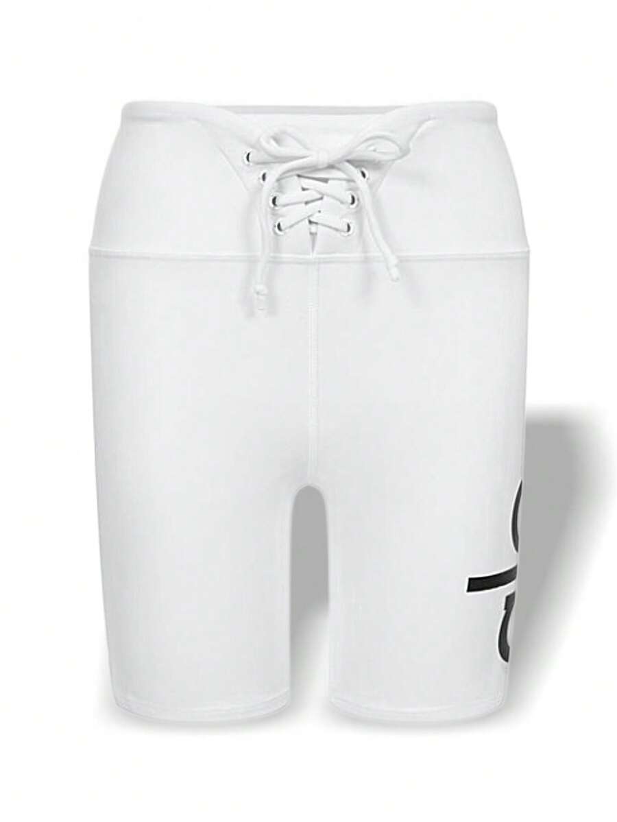 Alo Yoga Shorts YOGI LACE UP Sweat Absorption Breathable Lightweight Good Elasticity Easy To Wash Yoga Sports Women White Black W6163RG - WHITE/BLACK - Trắng / Đen - Xem 1