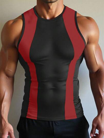 SHEIN Men's Contrast Color Round Neck Slim Fit Casual Vest