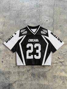 Manfinity EMRG Men's Casual Loose Fit V-Neck Short Sleeve T-Shirt With Numeric Print - Multicolor - View 1