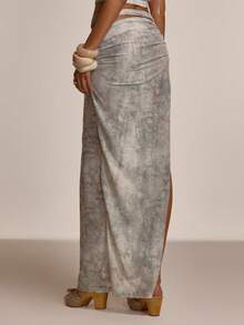 MUSERA 系带前开衩腰部开衩长裙套装，单裙适合夏季春季性感外出海滩度假蜜月 - 彩色 - 查看 5