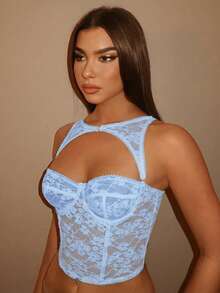 SHEIN BAE Top corset negro desmontable para festivales de música, atuendos para conciertos - Celeste - Ver 3