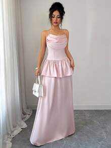 Elenzga Elegantes romantisches Rüschenkleid mit A-Linie, Herzausschnitt und Taillenraffung, geeignet für Partys, Hochzeiten, Musikfestivals - Babypink - Übersicht 6