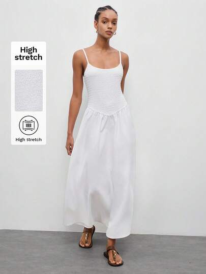 Maija Vestido de tirantes finos de unicolor simple para mujer, de verano