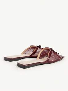 CUCCOO CHICEST Sandal datar dengan pita berlian imitasi, sederhana, serbaguna, nyaman, modis, elegan, cocok untuk bepergian, liburan, pantai, musim panas, sepatu pernikahan, sepatu pengantin. - Burgundy - View 4