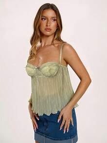 SHEIN BAE Women's Bow Decor Ruched Sexy Versatile Camisole Top - Apricot - View 4