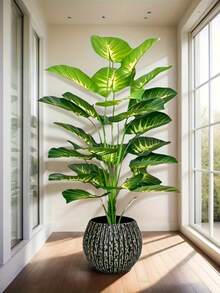 2/1 Piece 12/18/24 Leaves Artificial Tropical Hibiscus Tree, Realistic Touch, Fake Greenery, Suitable For Home, Garden, Office, Balcony Decor, Thanksgiving Decor, Home Decor, Hotel Decor, Window Display, Artificial Plants, Valentine's Day Gift - Green - View 9