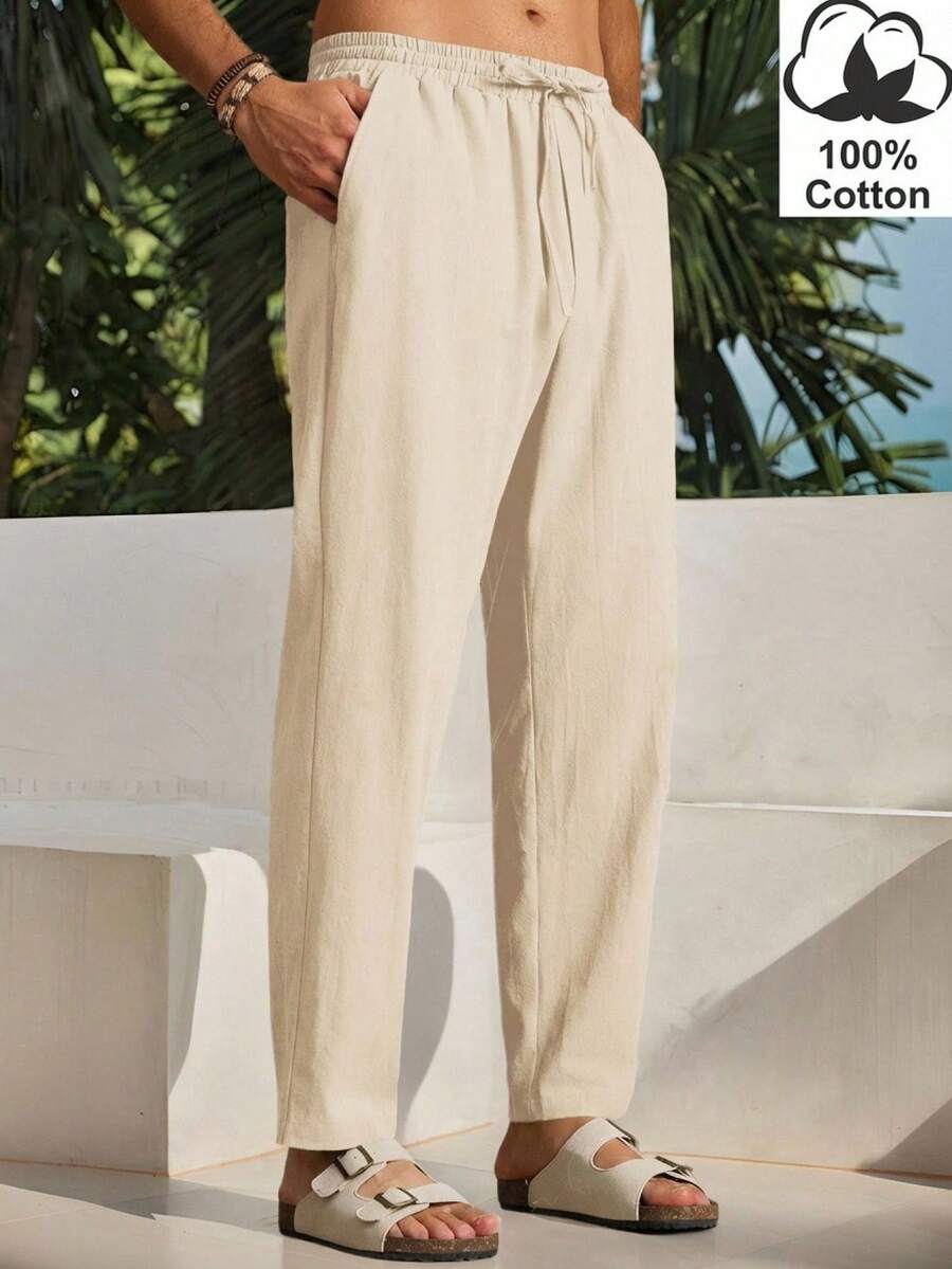 HIMLAND Quần nam dệt kim kiểu dáng thường ngày, trẻ trung, công sở, màu trơn