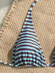 Swim Mod Women's Contrast Stripe Print Bikini Top - Multicolor - View 4