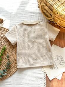 SHEIN Baby Boy Casual Comfortable Versatile All-Match Pullover Top, Unique Textured Fabric - Apricot - View 2