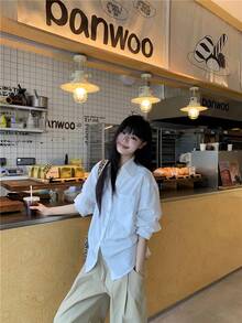 K-Vae Summer Collared Petal Sleeve Cinched Waist Blouse - White - View 6