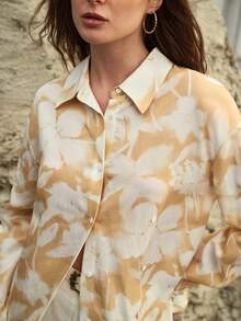 MOTF PREMIUM WOMEN'S LINEN PRINTED OBLIQUE PLACKET SHIRT - Yellow - View 3