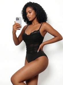 BamGleam Áo hai dây ren xuyên thấu gợi cảm dành cho nữ, áo hai dây ren, áo hai dây ren hai mảnh, áo hai dây lưới hai mảnh, áo hai dây màu đen, áo hai dây hai mảnh màu đen - màu đen - Xem 5