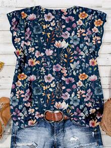 EMERY ROSE Women's V-Neck Floral Print Shirt, Casual Minimalist Suitable For Daily Wear In Summer - Multicolor - View 2