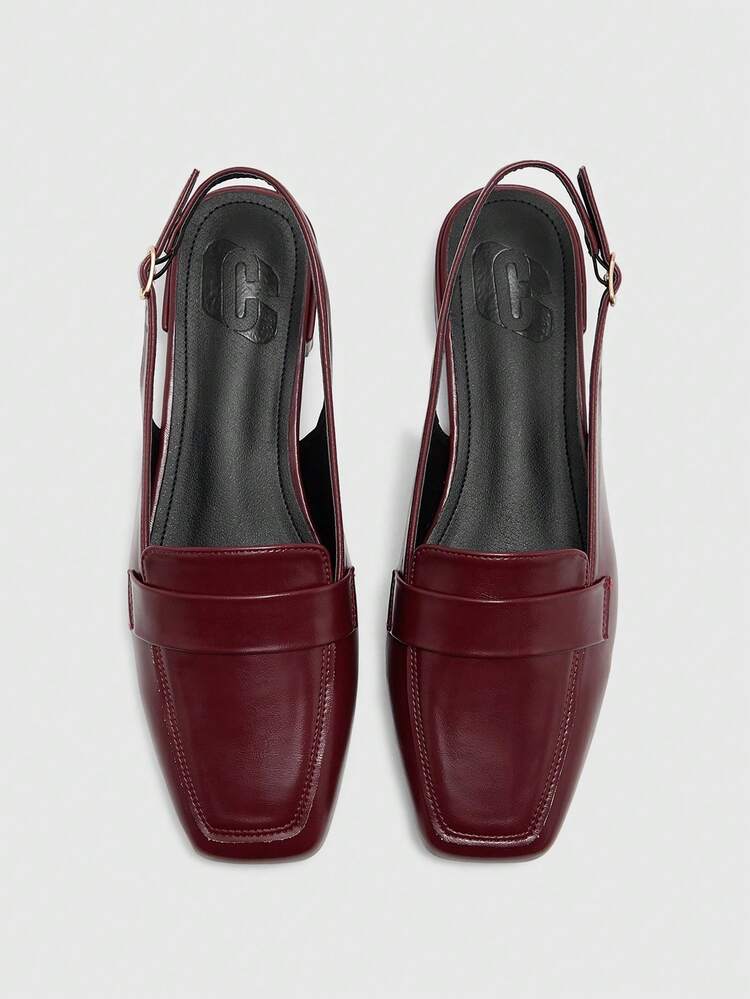 CUCCOO BIZCHIC Women's Shoes Burgundy Square Toe Commuting Simple Wear Fashionable Flat Shoes