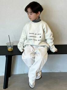 Dazy Kids Young Boy Solid Color Casual Versatile Daily Wear Pants - White - View 4