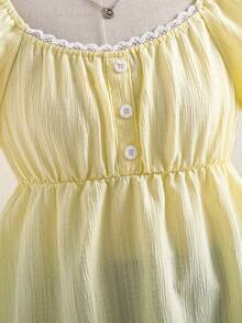 Sparklyn 少女休闲花瓣袖衬衫，夏季 - 黃色 - 查看 4