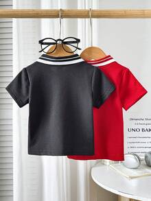 Baby Boy Animal Embroidery Casual Versatile Daily Wear Short Sleeve Top - Multicolor - View 2