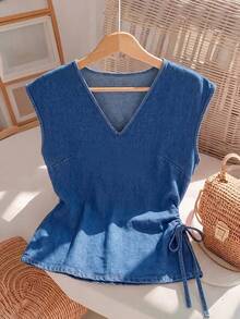 GlowEve Women's Casual Sleeveless Denim Top, Summer - Blue - View 1