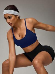 Easithlete Women's Seamless Black Sports Bra - Navy Blue - View 4
