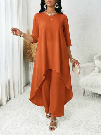 SHEIN Lady Conjunto de dos piezas de mujer para otoño con blusa de manga larga irregular y falda, traje de mujer de otoño, conjunto de ropa de mujer de otoño, conjunto de dos piezas de mujer para otoño, traje de dos piezas de mujer para otoño, conjunto de ropa de mujer para otoño, conjunto de mujer blanco, conjunto de ropa de mujer, conjunto de dos piezas, vestidos de traje de dos piezas para eventos de boda