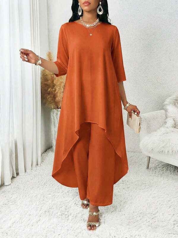 SHEIN Lady Conjunto de dos piezas de mujer para otoño con blusa de manga larga irregular y falda, traje de mujer de otoño, conjunto de ropa de mujer de otoño, conjunto de dos piezas de mujer para otoño, traje de dos piezas de mujer para otoño, conjunto de ropa de mujer para otoño, conjunto de mujer blanco, conjunto de ropa de mujer, conjunto de dos piezas, vestidos de traje de dos piezas para eventos de boda