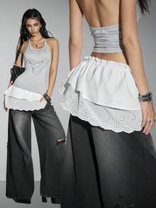 Bloopia Women's Ruffled Waist Tie Frill Trim Fashionable A-Line Skirt - White - View 5