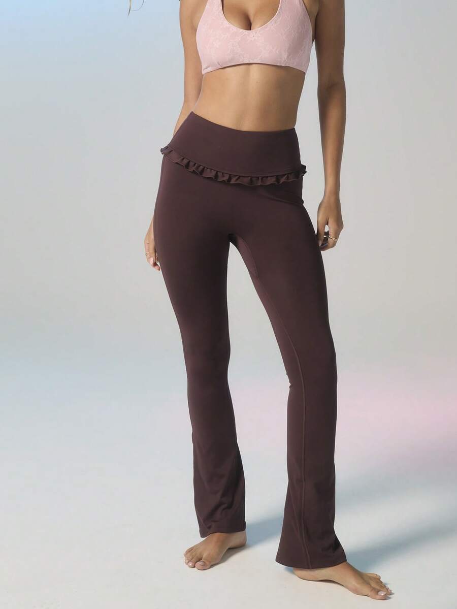 Aralina FRILL WAISTBAND BOOTCUT LEGGING - Coffee Brown - View 1