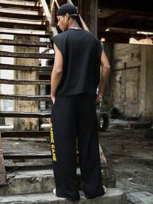 Major Grit Men's Casual Sleeveless Top And Pants Set, Summer 2 Pieces Outfit Sweatpant Clothing Tracksuit Baggy Tracksuits For Men - Black - View 2