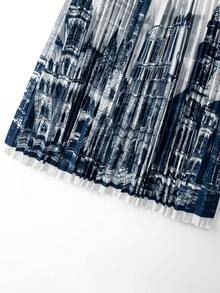 GlowEve CURVE Gonna ampia plissettata con stampa a tema castello, stile a-line, per donne taglie forti, adatta per l'estate - Blu - Visualizzare 5