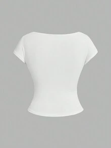 SHEIN Essnce 4件組女款休閒極簡風黑、白、粉豹紋圓領露背鏤空短袖T恤，夏季甜美夜店風黑粉上衣 - 彩色 - 查看 4