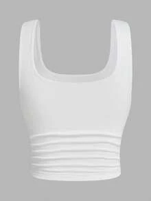 SHEIN EZwear Bộ 4 áo tank top lửng màu xanh ô liu kiểu dáng thường ngày - xanh quân đội - Xem 5