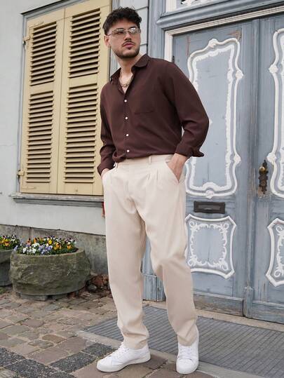 LEOGASHI LEOGASHI Quần âu nam màu trơn đa năng thường ngày