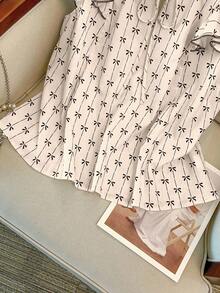 GlowEve CURVE Women's Plus Size Beige Floral Bow Print Blouse,Elegant Summer Tea Party Ruffle Trim Tie Waist Sleeveless Top,Cute Casual Working Outfits Blouses - Apricot - View 8