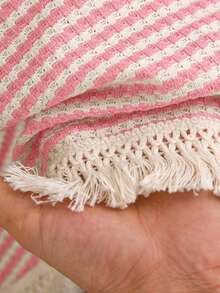 SHEIN Cosyjoi Plus Size Women Summer Casual Striped Loose Fit Round Neck T-Shirt - Pink - View 6