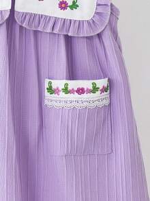 Souflis Souflis Baby Girls' Summer New Arrival Cute Peter Pan Collar Butterfly Print Ruffle Decor Front Pocket Design Open Back Sweet Casual Princess Dress - Purple - View 7