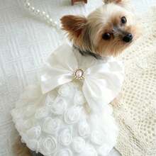 1件宠物服装，3D玫瑰花胸背带，带魔术贴，黑/粉/白，婚纱，蓬蓬裙，猫狗伴娘服 - 彩色 - 查看 13