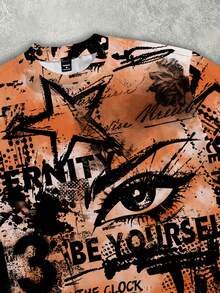 Manfinity Roghcode Áo thun nam dáng rộng in họa tiết, tay lửng - trái cam - Xem 4