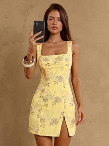 SHEIN BAE Đầm ngắn màu vàng/kem trơn hở lưng đính sequin, đầm đi biển mùa hè, đầm nữ xuân/hè, đầm đi học, đầm tốt nghiệp, màu hồng, đầm hẹn hò, đầm dự lễ hội âm nhạc, đầm dự tiệc cưới, đầm thanh lịch tối giản gợi cảm, đầm sang trọng, đầm dự tiệc cưới, đầm hẹn hò trong kỳ nghỉ - Màu vàng - Xem 6