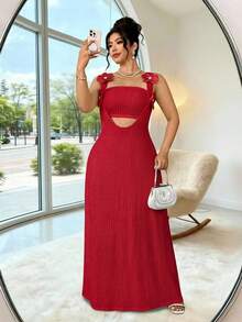 Elenzga Bộ 2 món gồm váy maxi xếp ly, chất liệu vải dệt kim có họa tiết, dây đeo vai và áo hai dây ngắn ôm sát, chất liệu dày dặn, thích hợp cho đi chơi, hẹn hò, dự tiệc, kỳ nghỉ hoặc tiệc trà chiều. - Đỏ - Xem 5