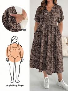 SHEIN Essnce 大码豹纹短袖休闲度假连衣裙 - 彩色 - 查看 1