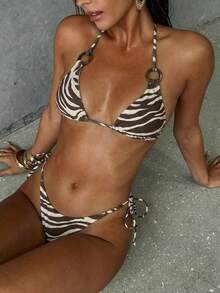 Aloruh 女士夏季新款扎染印花比基尼套装，性感派对音乐节炫彩贝壳装饰女士泳装，女士海滩度假装 - 彩色 - 查看 1