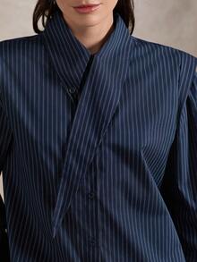 Briarwyn Camisa de mujer de manga larga a rayas con cuello asimétrico, elegante para el verano - Azul - Ver 4