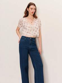 lacRébo 白色花卉刺绣泡泡袖上衣，蕾丝细节，波西米亚法式风格，度假上衣，外出上衣，春夏款 - 彩色 - 查看 4