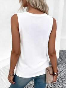 Selamara Women's Solid Color Round Neck Casual Versatile Tank Top - White - View 2