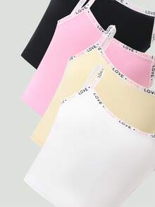 Bộ áo hai dây và quần lót bằng cotton cho bé gái, nhiều chiếc, họa tiết đầu thỏ và màu trơn. - Nhiều màu - Xem 4