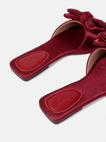 CUCCOO HITCHD Bow Simple Versatile Temperament Comfortable Fashion Generous Commuter Holiday Beach Flat Sandals Summer Shoes Wedding Shoes Bride Shoes - Burgundy - View 5