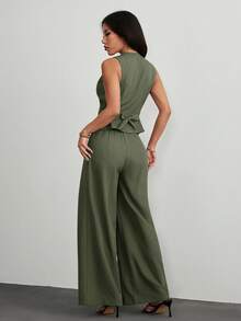SHEIN PETITE Women's Suits, Elegant For Commuting In Fall/Winter - Army Green - View 2