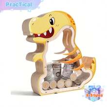 Wooden Dinosaur Piggy Bank, Transparent Piggy Bank With Acrylic Windows, Durable Creative Piggy Bank, Suitable For Dinosaur Gifts For Home Decoration, Birthdays And Valentine's Day.Male And Female Birthday Gifts, Change, Piggy Bank, Piggy Bank Ornament - Multicolor - View 1