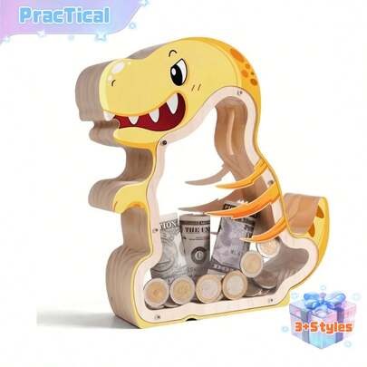 Wooden Dinosaur Piggy Bank, Transparent Piggy Bank With Acrylic Windows, Durable Creative Piggy Bank, Suitable For Dinosaur Gifts For Home Decoration, Birthdays And Valentine's Day.Male And Female Birthday Gifts, Change, Piggy Bank, Piggy Bank Ornament